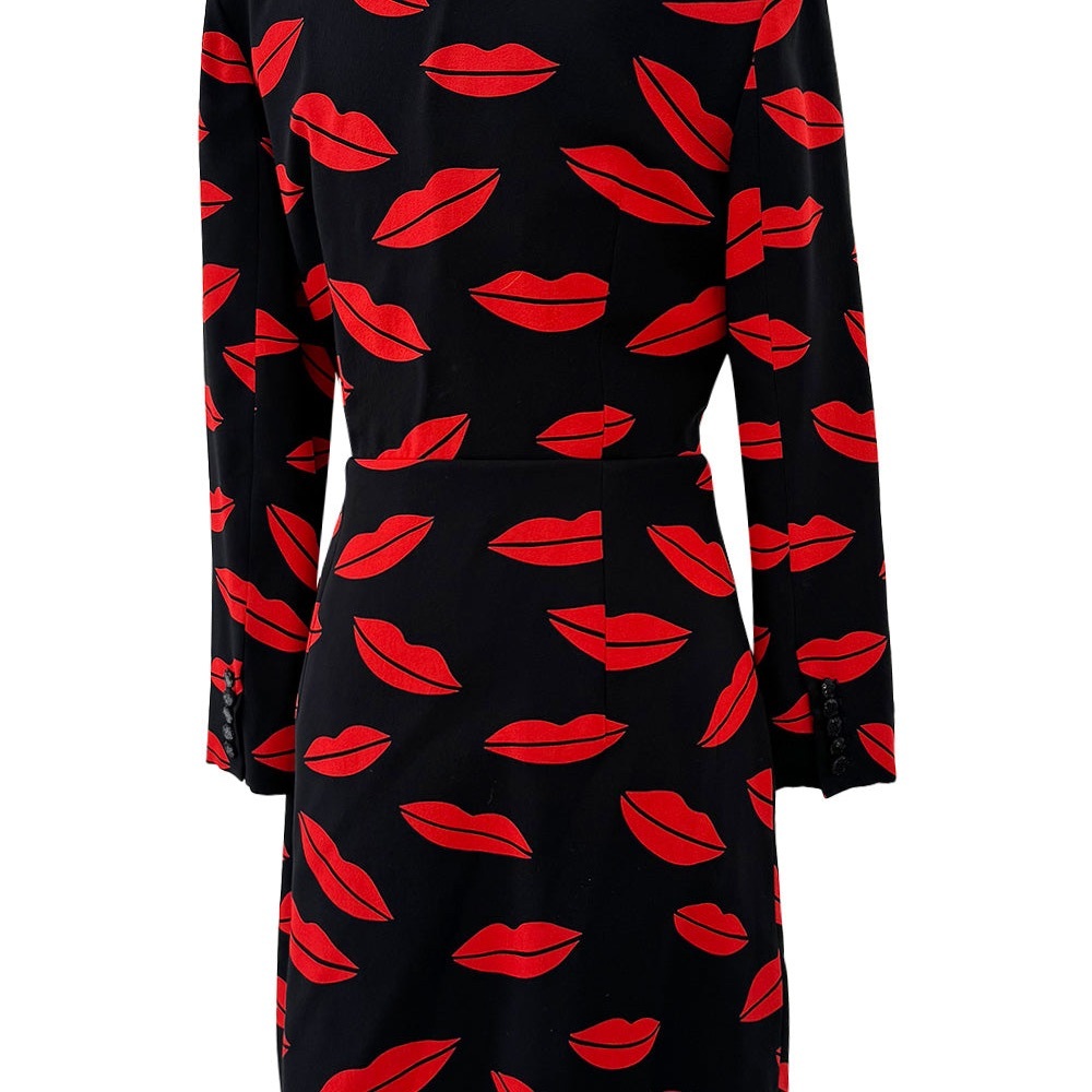 Saint Laurent Black and Red Lip Pattern Dress - Picture 4 of 14